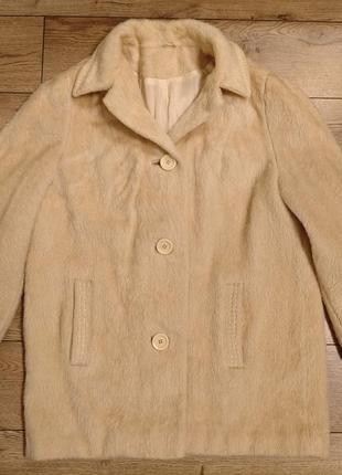 Alexon р.тен 14 (m ) винтажное мохерное полупальто куртка бежевое пальто короткий беж женское шерстяное мохер ангора