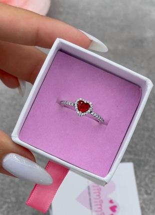 Серебряная кольца «красное сердце»