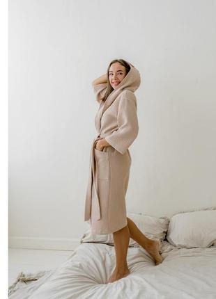 Женский вафельный халат cosy с капюшоном, беж
артикул: 202