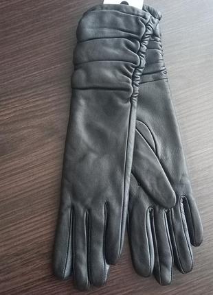 Женские перчатки, длинные, кожа