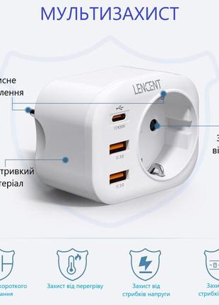 Мультирозетка з usb та type-c. мережевий фільтр з захистом. lencent ww09-f-pd