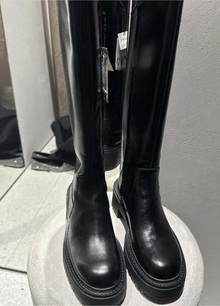 Кожаные сапоги zara ботинки кожаные сапоги
