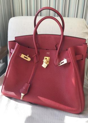 Сумка красная кожаная hermes birkin базовая номерная