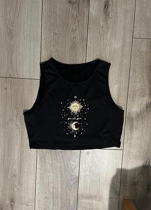 Черный кроп топ с принтом xl shein