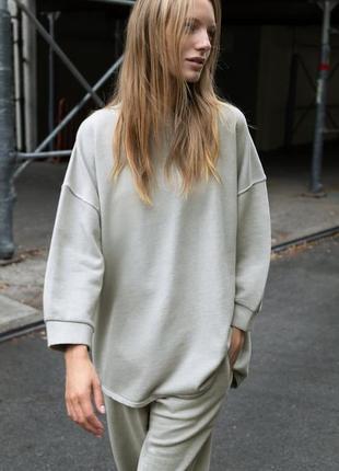 Хлопковый удлиненный свитшот худи zara свободного кроя оверсайз