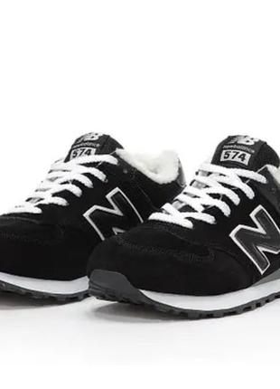 Зимние кроссовки new balance 574 winter black white / 47 беланс 574 черные с белым (мех)4 фото