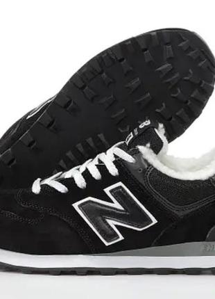 Зимние кроссовки new balance 574 winter black white / 47 беланс 574 черные с белым (мех)2 фото