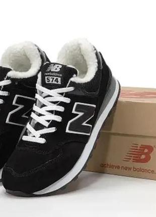 Зимние кроссовки new balance 574 winter black white / 47 беланс 574 черные с белым (мех)5 фото