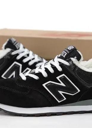 Зимние кроссовки new balance 574 winter black white / 47 беланс 574 черные с белым (мех)3 фото