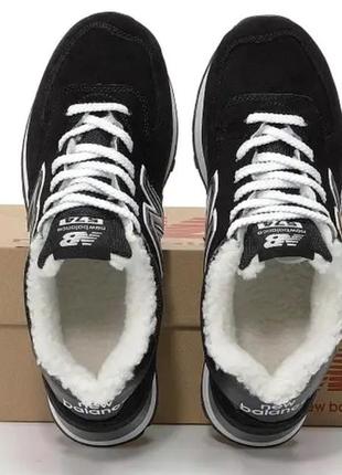 Зимние кроссовки new balance 574 winter black white / 47 беланс 574 черные с белым (мех)7 фото