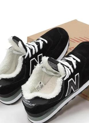 Зимние кроссовки new balance 574 winter black white / 47 беланс 574 черные с белым (мех)8 фото