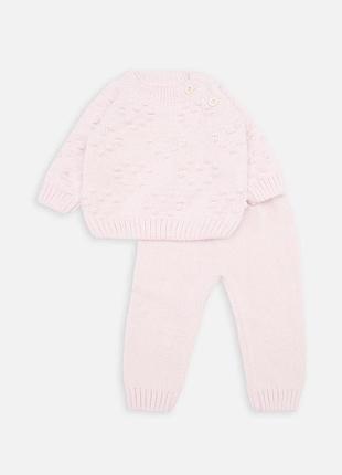 Розовый вязаный костюм свитер и штаны комплект на девочку