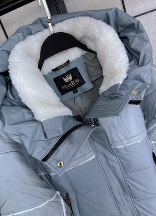 Куртка пуховик зимняя длинная черная голубая мята молоко3 фото