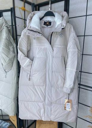 Куртка пуховик зимняя длинная черная голубая мята молоко8 фото