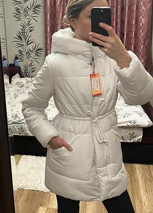 Новый пуховик, белый пуховик, зимний пуховик, куртка, с капюшоном, теплая