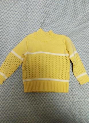 Свитер ярко желтый ажурный для маленькой девочки