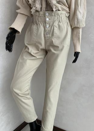 Denim брюки джинси беж мега комфортні з високою посадкою на гумці
