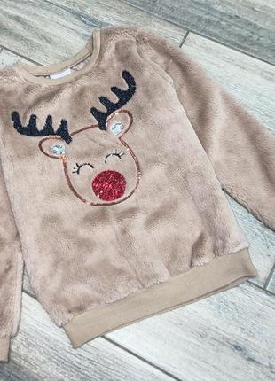Плюшевый новогодний/рождественский свитшот с пайетками matalan 8-9лет