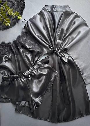 Домашній комплект з атласу халат та піжама, піжамка атлас, атласний халатик