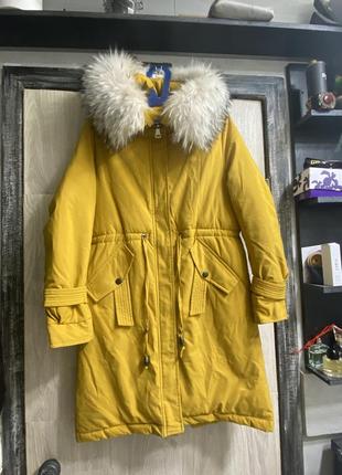 Удлиненная парка/пальто/куртка с нутуральным мехом fashion collection s, m one size