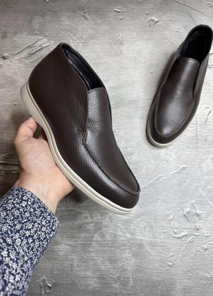 Зимние мужские лофери brown beige (мех) 40-41-42-43-44-45