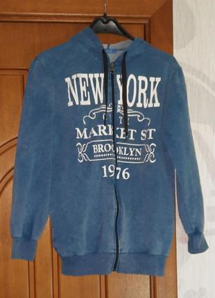 Зип толстовка с капюшоном, универсальный фасон. new york brooklyn l-xl