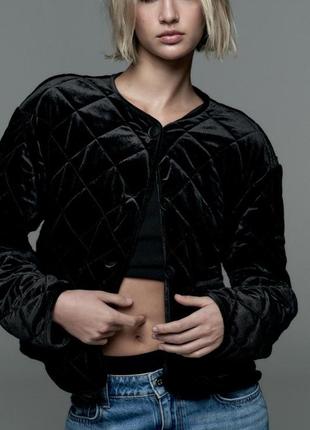 Куртка бомбер бархатная черная zara new