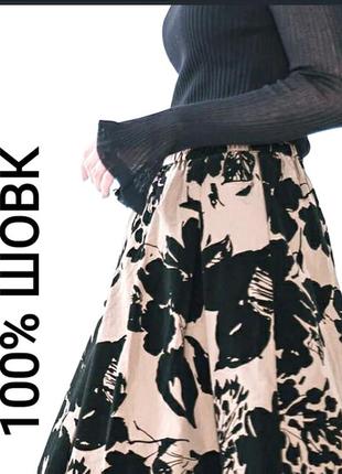 Бренду phase eight, шелковая, оригинальная женская юбка с принтом., расклешенная, в складку.