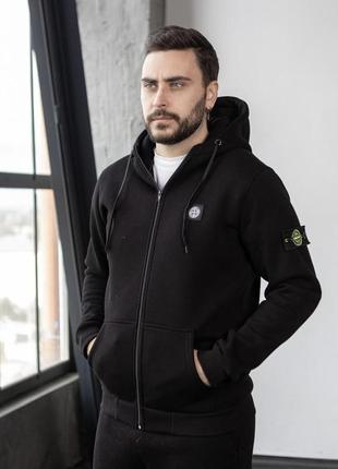 Зимова кофта на замку зіп-худі stone island на флісі преміум якість