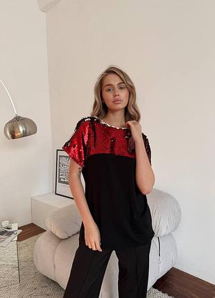 Женская блестящая футболка оверсайз с пайетками женская праздничная футболка