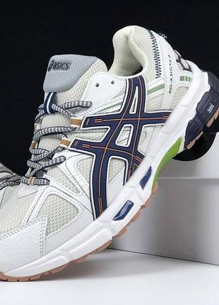Мужские женские термо кроссовки зима осень акс asics gel kahana 8 белые с синим