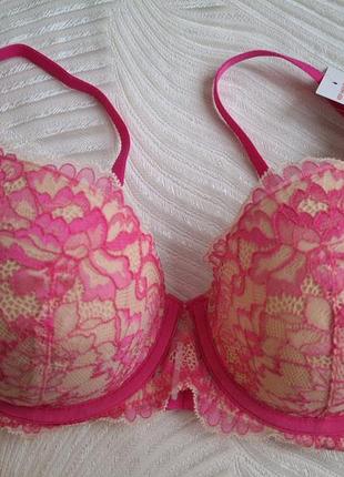 Бежевий з рожевим мережевний бюстгальтер фірми f&f tesco розмір 34с 75с