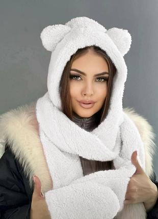 Жіноча шапка 3 в 1 шапка + шарф + рукавиці
