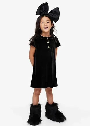 Бархатное черное платье h&amp;m на девочку р.146-152