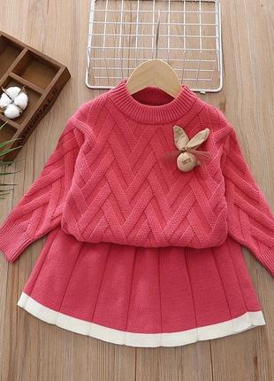 Детский теплый костюм для девочки: кофта и юбка