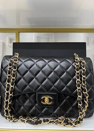 Жіноча шкіряна сумка в стилі chanel classic double flap bag чорний кожа 25,5см