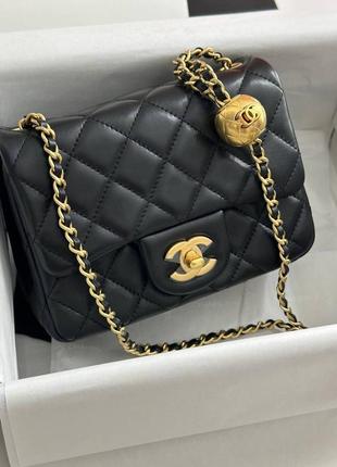 Шкіряна сумка чорна в стилі chanel mini міні шанель кожа 18см фурнітура золото
