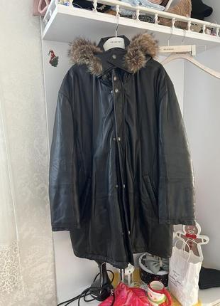 Крутая зимняя кожаная куртка батал marks & spencer