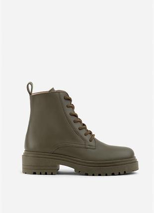 Ботинки kachorovska riri оливковые кожаные на тракторной подошве