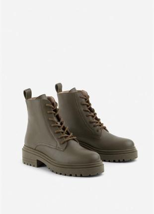 Ботинки kachorovska riri оливковые кожаные на тракторной подошве