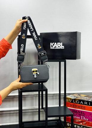 Сумка черная женская karl lagerfeld сумочка маленькая клатч карл лагерфельд  кросс-боди люкс качеств