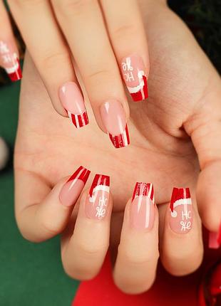 Новогодние накладные ногти 24 шт. для маникюра + клей для типс (рождественский маникюр)