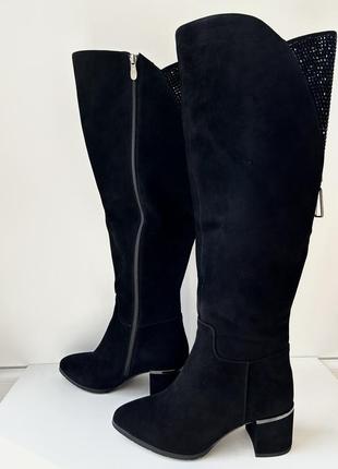 Черные сапоги натуральная замша зима