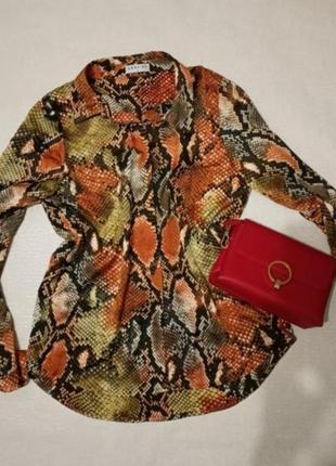 Атласная блуза рубашка змеиный принт