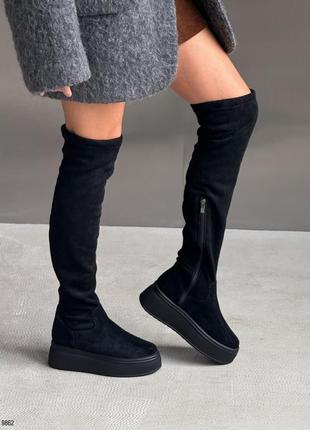 Код 9868-1 ❄️зима. ботфорти замшеві зі стрейчевим верхом на потовщеній підошві