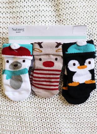 Новый детский рождественский, новогодний комплект, 3 пары носков, хлопок, на 0-6 месяцев