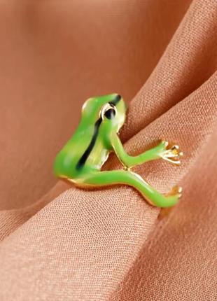 Стильна каблучка "жабка", кільце, колечко з жабкою, кільця, золото, прикраса, подарунок