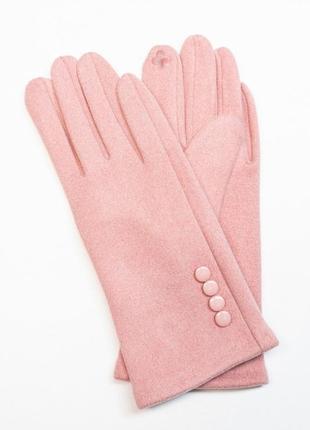 Розовые утепленные перчатки из эко-замши