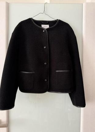 Куртка дубленка букле пиджак из искусственной овчины черная reserved zara bazhane