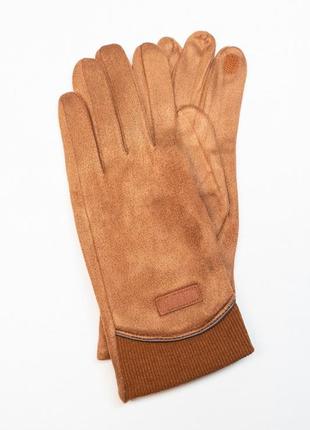 Коричневые перчатки с эко-замши на меху с манжетами